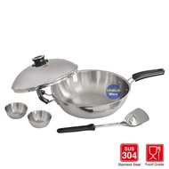 ZEBRA SUS 304 STAINLESS STEEL WOK WITH SPATULA AND LID 5 PLY 32 CM