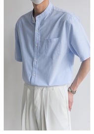 MNO.9 shirt C145 เสื้อเชิ้ตแขนสั้น คอจีน สีพื้น เสื้อเชิ้ตชาย 2024 เสื้อเชิ้ต เสื้อคอจีน เสื้อเชิ้ตผ