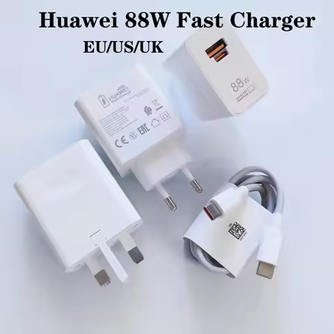 HUAWEI Original 88W Dual Ports Charger EU/US/UK SuperCharge USB A/C PD Power Adapter 6A Type C Cable