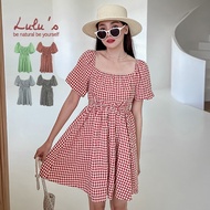 LULUS [A02220051] Y Small Plaid Puff Sleeve Waist Open Hole Dress 4 Colors220421