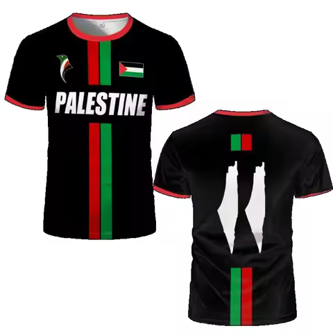 Palestine Vertical Stripe Silhouette Football Jersey 3DAll Over Print Breathable Unisex Summer Outdo