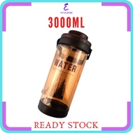 Large Capacity BPA Free Water Bottle With Straw  & Carrier Handle - 2500ml / 3000ml
