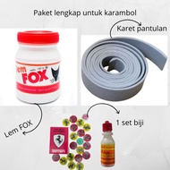 Paket untuk Perlengkapan karambol 1 Lem FOX 150gram/1 Karet pantulan/1 Set Biji