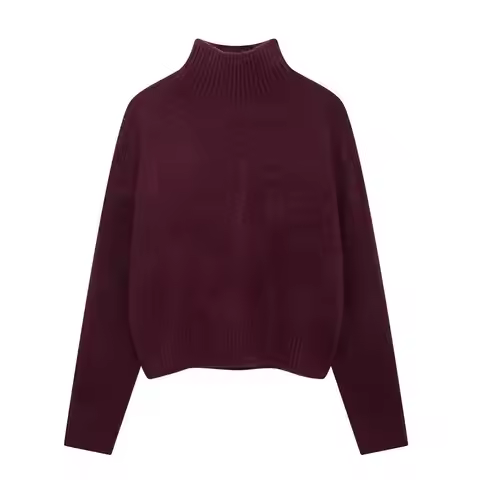 Soft Knitted Pure Color Basic Style Women's Fashion Sweater Deep Red Black Thickened Polyester Stree