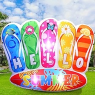 4.92 ft Summer Inflatable Flip Flop with Surfboard Decorations LED Blow up Inflatable Slippers Outdo
