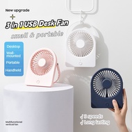 3 IN 1 Desk Fan Portable Mini USB Fan Rechargeable Hand Fan kipas small usb cooling fan strong fan desktop table hang fan Home Office Car Indoor Outdoor 電風扇