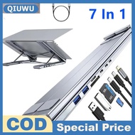 QIUWU USB-C 8-in-1ขาตั้งแล็ปท็อปพร้อมแท่นวางอเนกประสงค์ USB C Dock แท็บเล็ตขาตั้งอะแดปเตอร์ฮับชนิด C