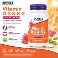 NOW Vitamin D-3 & K-2 1000 IU 45 mcg Bone Health Cardiovascular Support 120 Capsules Non GMO Supplem