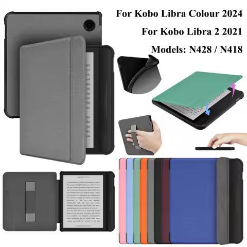 For Kobo Libra Colour 2024 Case Libra 2 2021 Cover with Hand Strap Holder 7 inch Ebook N428 N418 Sle