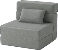 FILUXE Convertible Folding Sofa Bed - Sleeper Chair with Pillow, Modern Linen Fabric Floor &amp; Futon Couch, Foldable Mattress for Living Room/Dorm/Guest Use/Home Office/Apartment, Single Size Light Gray