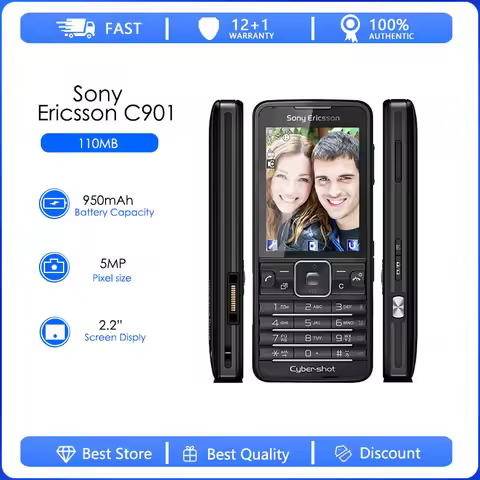 Sony Ericsson C901 Refurbished-Original Unlocked Phone 2.2' 3G 5.0MP FM Radio Unlocked Cell Phone Fr