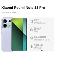 Used Xiaomi Redmi Note 13 PRO 5G(6.67") || 8GB+256GB || Xiaomi Malaysia Set