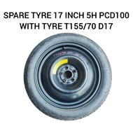 Spare Tyre 17 Inch Inci 5H PCD100 ( T155/70 D17 ) Toyota Wish Caldina Prius Subaru Forester Legacy /