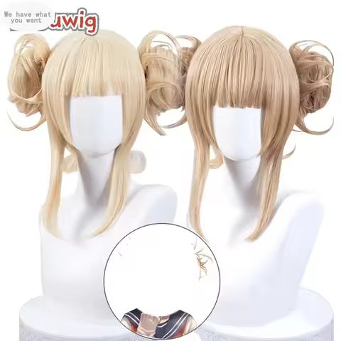 Himiko Toga Cosplay Wigs Anime Himiko Toga With Buns 30cm Short Blonde Synthetic Party Hair Heat Res