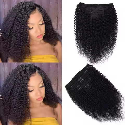 Kinky Curly Clip-In Hair Extension 3C 4A Afro Kinky Curly Clip-Ins Real Human Hair Extensions Women 