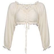 Amyway Retro One-Shoulder Pleated Top - Suitable for Autumn - Women's Wear