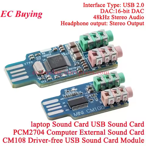2Pcs/1pc CM108 USB 2.0 Drive Free Sound Card Laptop Computer External Sound Card Module Audio Notebo
