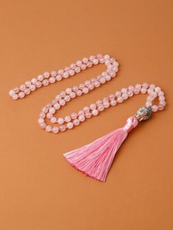 ZZOOI Oaiite 8MM Natural Stone Rose Quartz Knotted Bead Mala Necklace with Buddha Charms Japamala 10