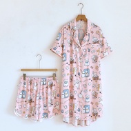 ชุดนอน Muslin Pajamas Silk Satin รุ่น Cat Moments (N2207 T2207 K2207) | ชุดนอนผู้หญิง