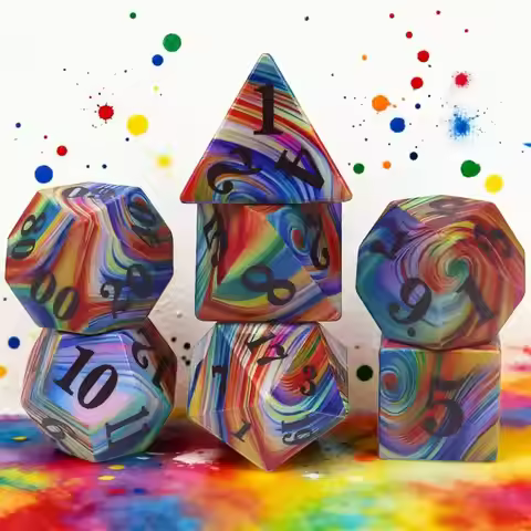 7pcs/set Colorful Swirl Resin Polyhedral Dice Set for RPG Board Games & Outdoor Yard Games – Vibrant