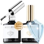 modelones Gel Top Coat, 15 ml 2025 Upgrade Super Shiny Base and Top Coat Set, Soak Off Nail Lamp Aci