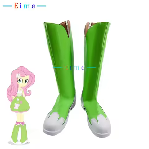 Fluttershy Cosplay Shoes Anime Cosplay Props Green PU Leather Shoes Halloween Carnival Boots Custom 