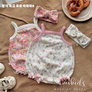 (88) Baby girl's Body with two flower straps, light and airy, wrinkled material, Korea vintage SB88
