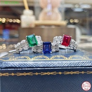 1.5CT Lab Grown Emerald Sapphire Ruby High Carbon Diamond Ring S925 Sterling Silver For Women Men En