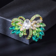 New Fresh Green Crystal Flower Brooch High-Quality Bow Shape Ladies Blazer Corsage Pin