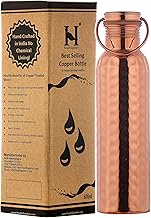 HealthGoodsIn - Pure Copper Hammered Water Bottle with Carrying Handle 600 Ml (20.28 Fluid Ounce) | Seamless Leakproof Water Bottle for Ayurvedic Benefits