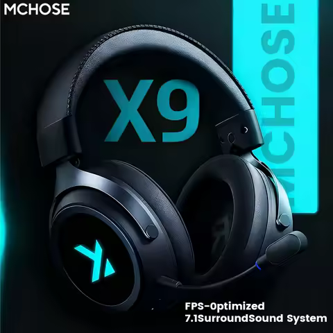 MCHOSE X9 Wireless Headworn Game 7.1 Headset Bluetooth 2.4G Three Mode E-sports Noise Reduction Head