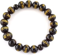 Banded Kokutan Ebony Heart Sutra Gold Carving Bracelet Japanese Juzu dhyana Zen Meditation Handmade 