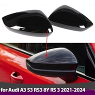 2x Carbon Fiber Look Black Rearview Side Mirror Covers Caps for Audi A3 S3 RS3 8Y RS 3 2021-2024 Ext