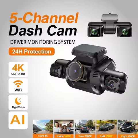 HUPEJOS 360° V8 Ultra-5CH 4K Dash Cam With AI Driver Monitor System DMS Built-in GPS WiFi Night Visi