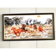 Wall decoration plus frame size 100x50cm painting print 8 horses and rivers
