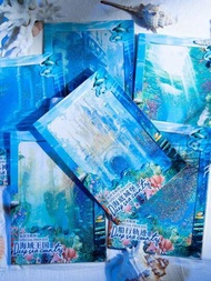 5入組深海主題物料貼紙，適用於手工相簿、日誌、自粘裝飾貼紙
