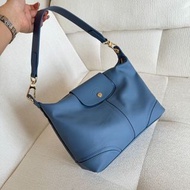 Longchamp 海軍藍全皮 Le Pliage Hobo 單肩包