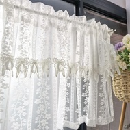 White Flower Lace Short Curtain for Kitchen Window Jacquard Floral Sheer Curtain Valance for Small Window Rod Pocket Top Tulle 1 Piece