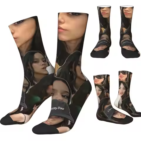 Jenna Ortega Photo Collage Stockings Custom Fashion Socks Autumn Anti Skid Socks Adults Men Climbing