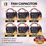 Fan Capacitor CBB61 450V Kapasitor Kipas Siling Exhaust Fan 1.5uf/ 2.0uf/ 2.5uf/ 3.0uf/ 3.5uf/ 4.0uf