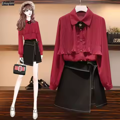 2021 New Year Cute Girls Womens Solid Color Office Lady Ruffled Blouses Formal Button Red White Shir