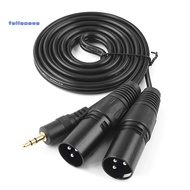FM_1.5m 3.5mm Aux Stereo Audio Male to 2 Dual XLR Male Cable Cord for Phone Laptop