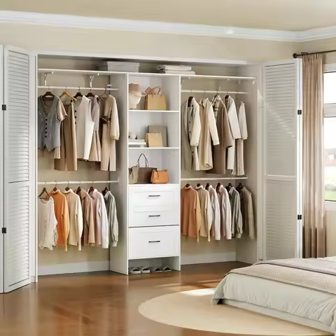 Closet System, 8FT Closet Organizer with Drawers, 95.7'' Clothes Organizer System Walk-in Wardrobe C