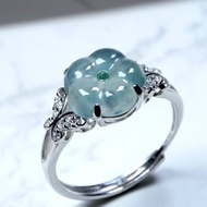 冰種天空藍翡翠花花戒指 925純銀 | 天然翡翠A貨 | 送禮