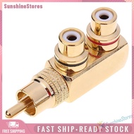 Gold Plated RCA 1 Male to 2 Female AV Audio Adapter Connector