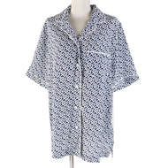 全新未使用 BURBERRY 8048782 100% 絲綢 Logo 扣環 TBE 字母組合睡衣襯衫/短袖襯衫，藍色、白色和藏青色，40 碼，意大利製造，正品，女款