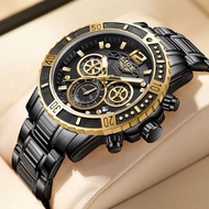 LIGE Fashion Watch for Men Multi Stainless Steel Waterproof Quartz Wrist Watch+Box