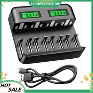 Smart LCD 8 Bay for AA for AAA C D Ni- Battery Charger 2A USB Input with USB-C Port