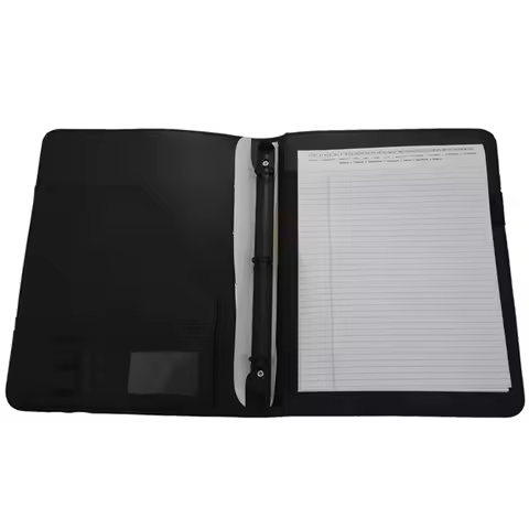 HJ-A4 Vegetarian Leather 3 Ring Portfolio Binder Business Binder Padfolio With Notebook Pad Intervie