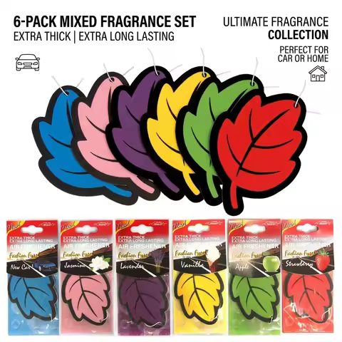 6 Pcs Hanging Paper Car Air Fresheners, Natural Fragrance - Apple, Wood, Green Tea & Strawberry Scen